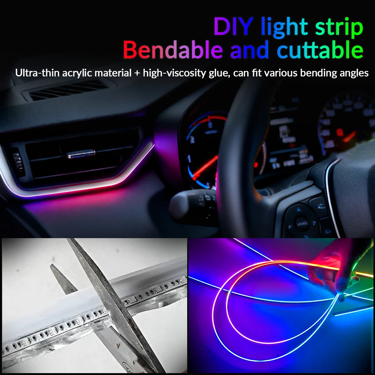 Symphony Car Ambient Lights Kit 18 in 1 LED Interior RGB APP Control Acrylic Guide Strip Light Auto Atmosphere Lamp