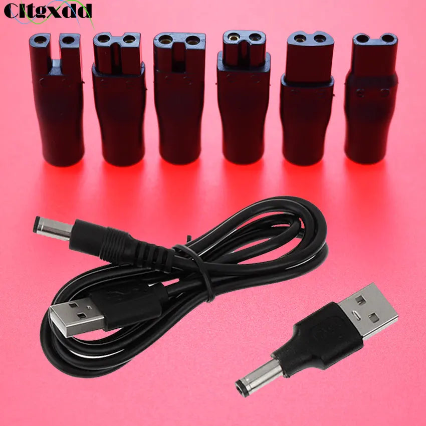 2/7Pcs 5V DC 5.5*2.1mm USB Power Cord Cable Double Hole Charging Adapter Plug For All Kinds Hair Clippers Beard Trimmers Shavers