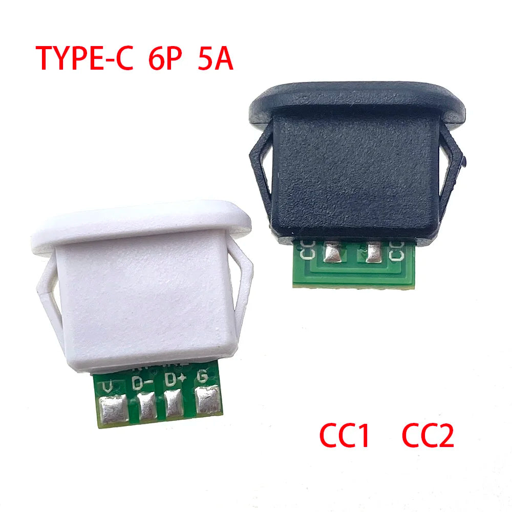 2-10pcs Buckle Female USB Type-C Waterproof Connector 5pin 6pin 5A High Current Fast Charging Socket USB-C Charging Plug