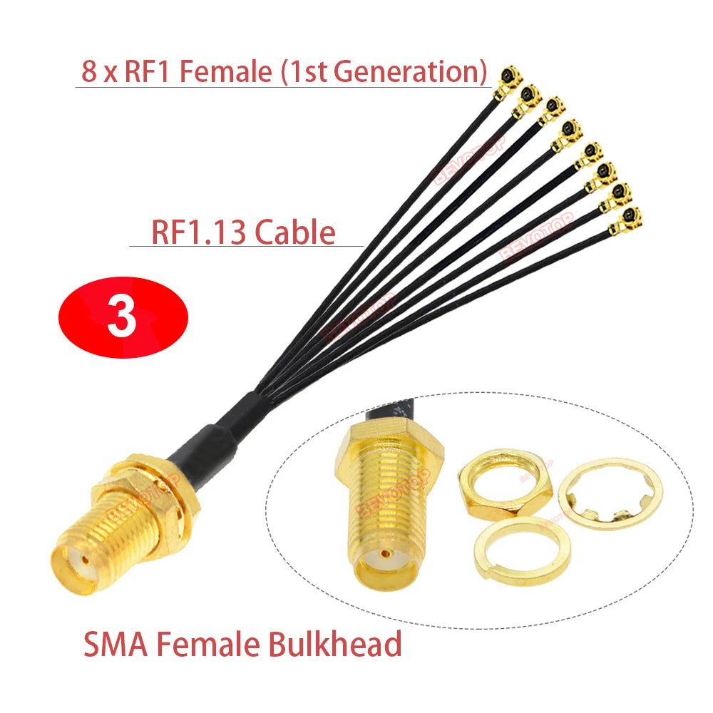 1PCS SMA to IPX Splitter SMA Female to 8*1st Generation RF1 Female RF1.13/RF1.37/RG178 Cable WIFI Antenna Extension Pigtail