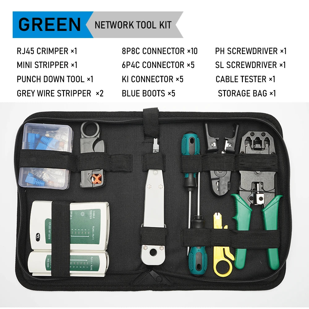 RJ45 RJ11 RJ12 Computer Network Repair Tool Kit STP/UTP LAN Cable Tester Wire Cutter Screwdriver Pliers Crimping Tool Set