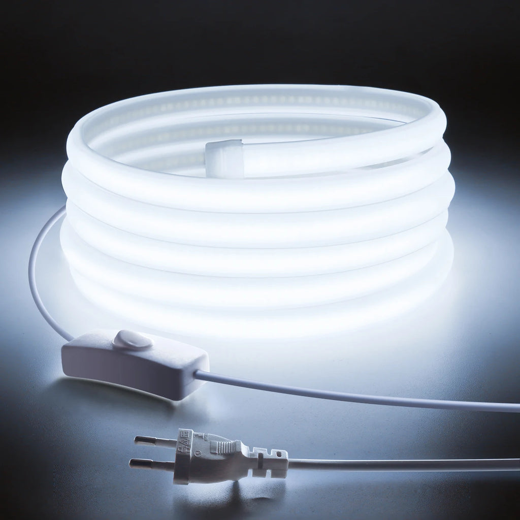 110V 220V Cob LED Strip Light Super Bright Waterproof With EU US Power Supply Switch 288 LEDS/m Warm/Neutral/White Outdoor Decor