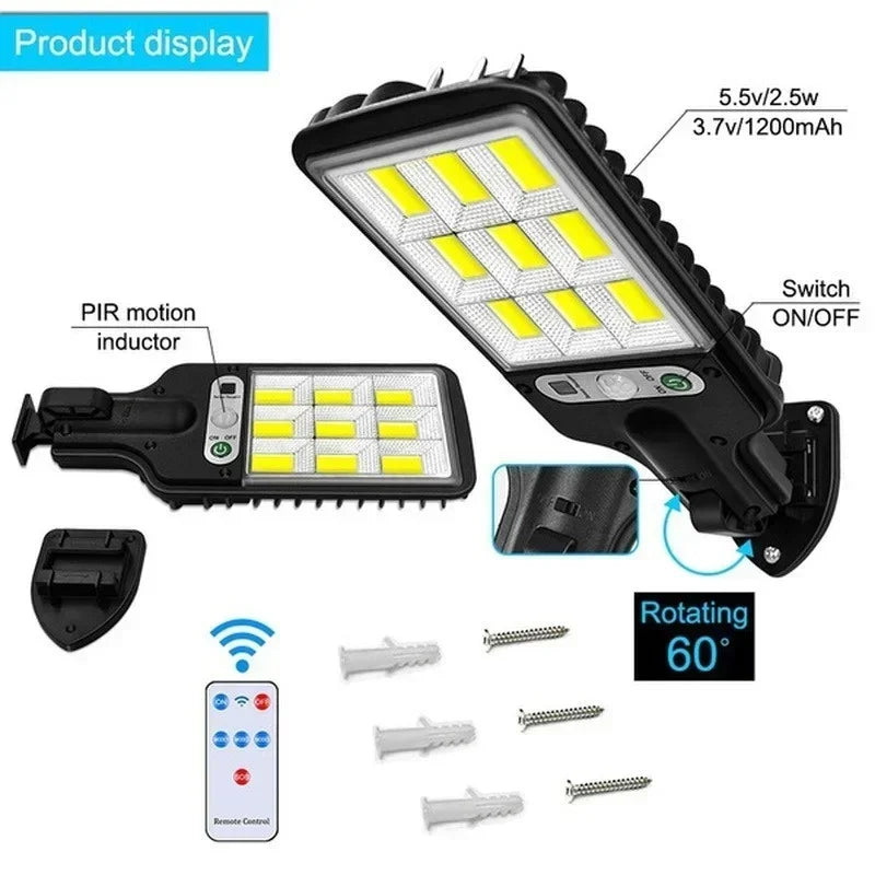Outdoor Solar Wall Led Light with Human Body Motion Sensor 3 Modes Garden Terrace Garage Courtyard Waterproof Street Lighting