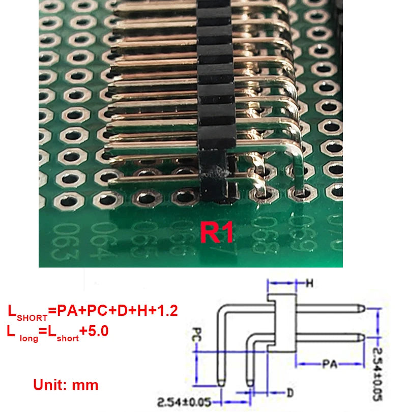 10pc 2.54mm 2x40P Right Angle RA 90D Double Row Rohs Reflow Gold Cuttabl Long PA=3/6/9/12mm PCB Jumper Male Pin Header Connector