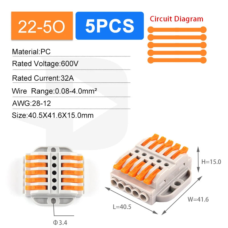 Quick Butt Lever Crimp Terminals Wire Connectors 2-12 Way With Fixing Holes Push-In Universal Compact Electrical Terminal Block