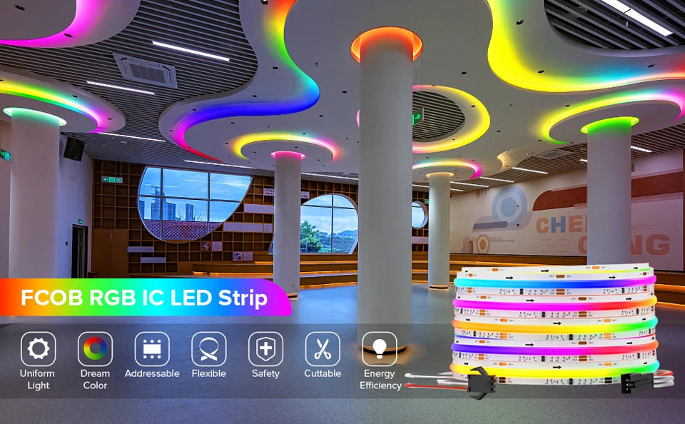 WS2811 Addressable 630 720 LEDs Dream Color FCOB RGB IC LED Light Strip 12mm 12V 24V Flexible WS2812B FOB COB Led Lights RA90
