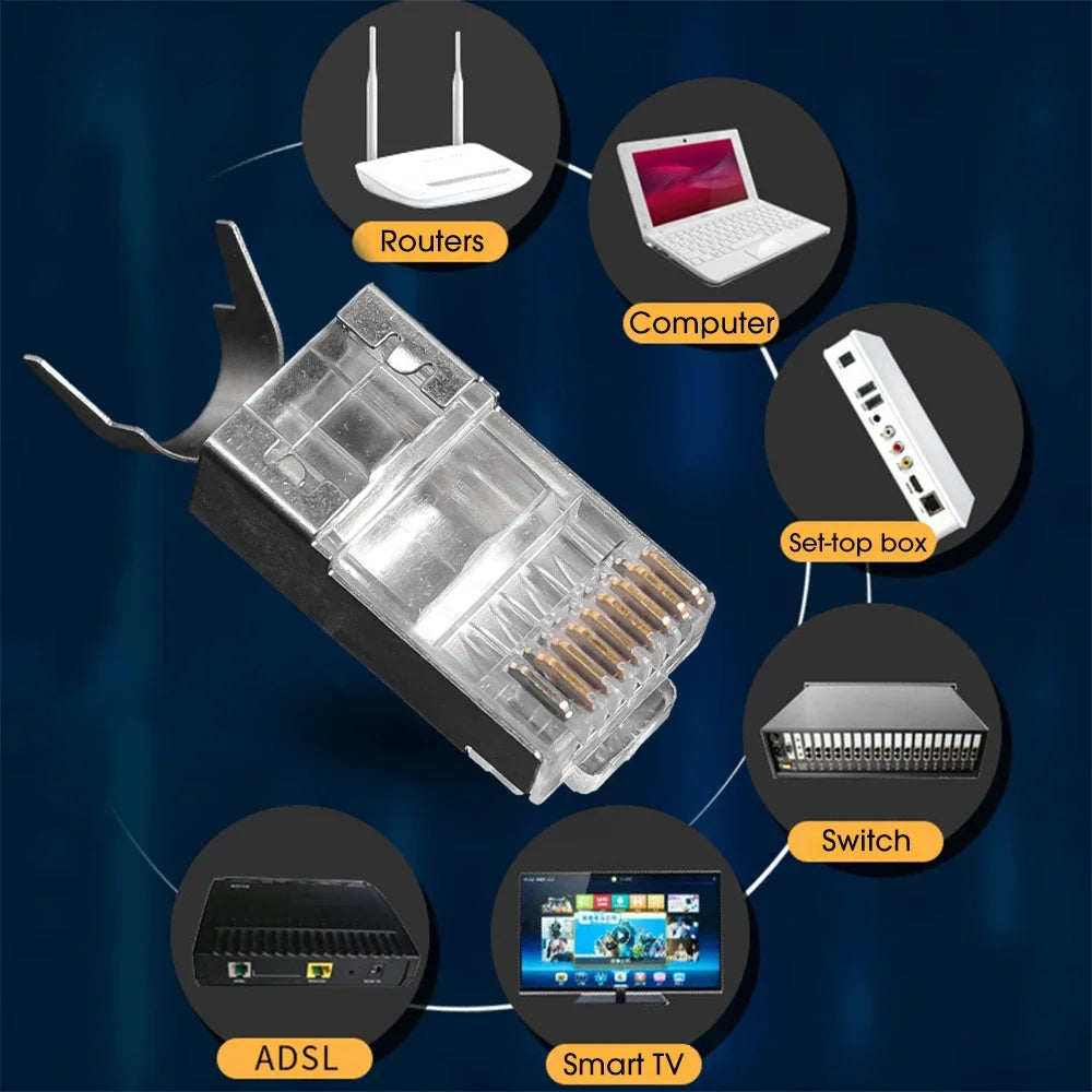 1/10PCS RJ45 Cat7 Cat6A Shielded Pass Through Connector 8P8C 50UM Gold Plated FTP/STP | RJ45 Network Modular Plug Crystal Head