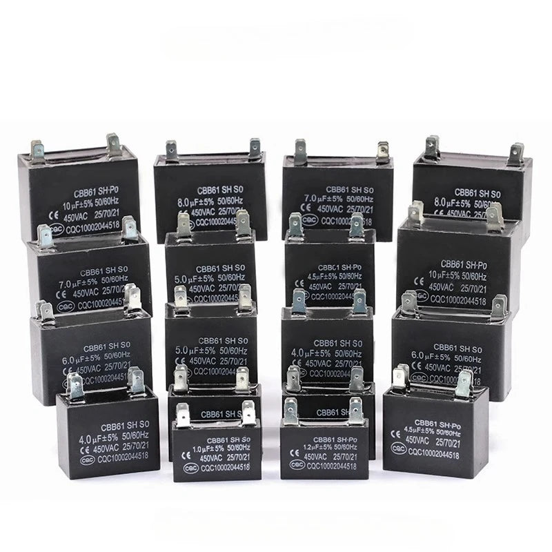 CBB61 Fan Air Conditioner Starting Capacitor 450V 1/1.2/1.5/2/2.5/3/3.5/4/4.5/5/6/7/8/10/12UF Ceiling Fan Hood Motor Capacitor