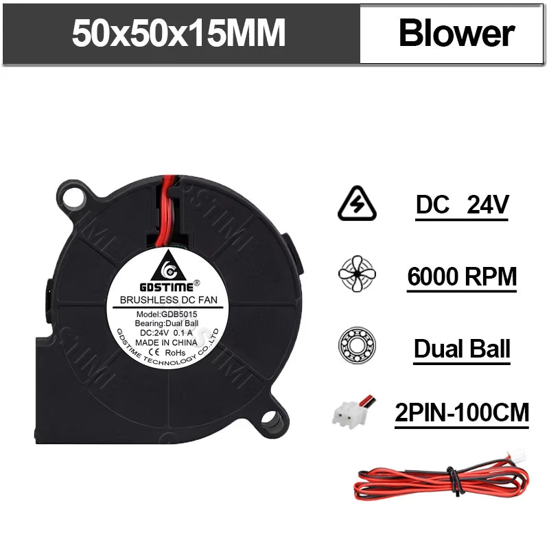 Gdstime Brushless Turbo Fan 24V Dual Ball 30mm 40mm 50mm For 3D Printer Fan DC Blower Cooling Fan 3010 4010 4020 5015 Clooer