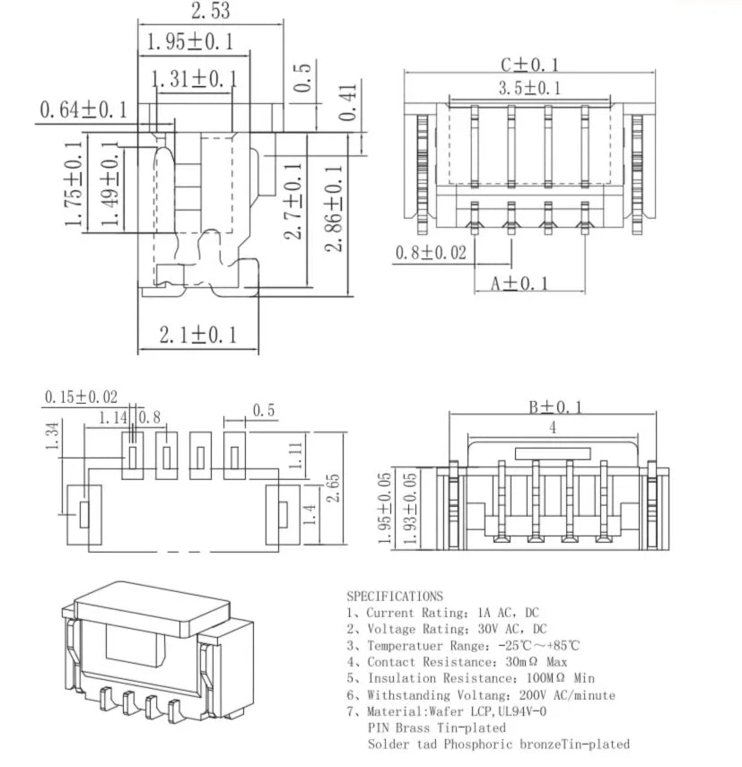 10PCS 0.8mm Pitch Connector SMD Horizontal Type Socket 2P 3P 4P 5P 6P 7P 8P 9P 10P 12P Replacement of JST IDC Receptacle