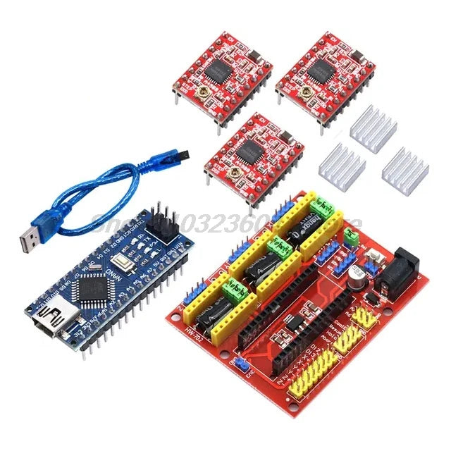 CNC Shield V4 Engraving Machine 3D Printe 4pcs DRV8825 A4988 AT2100 Driver Expansion Board For Arduino +NANO V3.0 With USB Cable