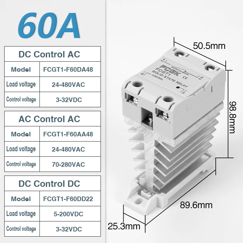 10A 25A 40A 60A 80A 100A Single Phase Slim SSR Solid State Relay With Heat Sink Industrial Relay DIN Rail Mount