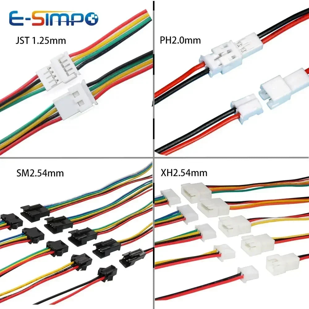 10pcs 20cm JST1.25 PH2.0 XH SM2.54 2P3P 4P 5P 6P Male Female Plug Butt-joint Aerial Docking Crimp Terminal Wire Cable Connector