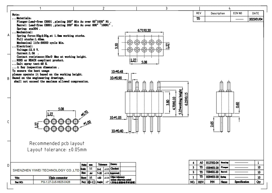 2 5 20 Pcs Spring Loaded 1.27 MM Pitch Pogo Pin Connector 2 5 6 8 10 Position Male Pad PCB Header Single Row Through Holes Probe