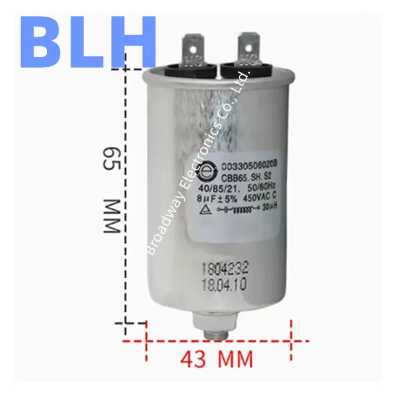 CBB65 full-automatic washing machine start capacitance 450V 8UF 10UF 11UF 12UF 13UF 14UF 15UF 16UF 20UF Single insert with screw