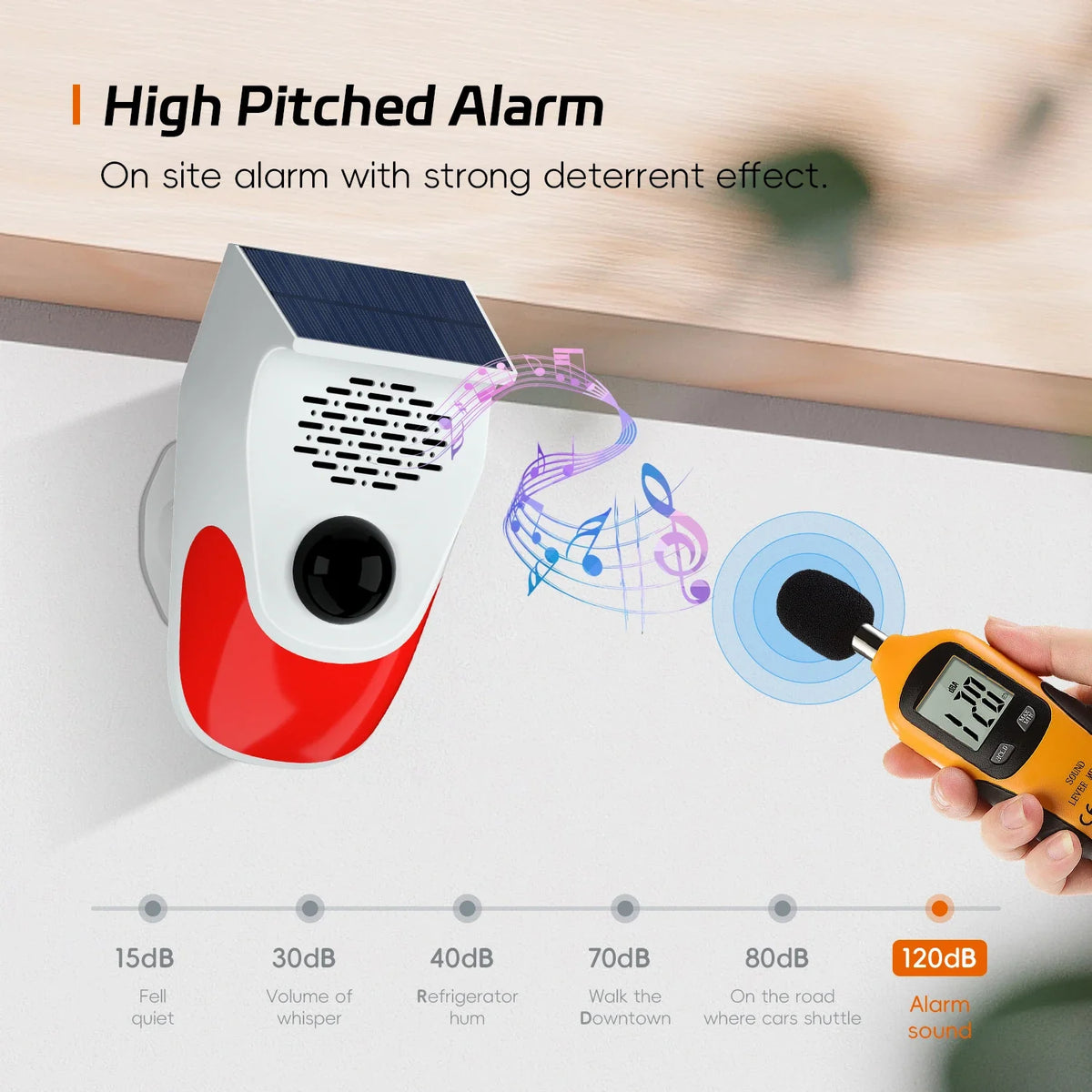 120db Solar Infrared Motion Alarm Sensor Remote Control Siren Strobe Light DIY Voice Announcer Outside Weatherproof PIR Sensor