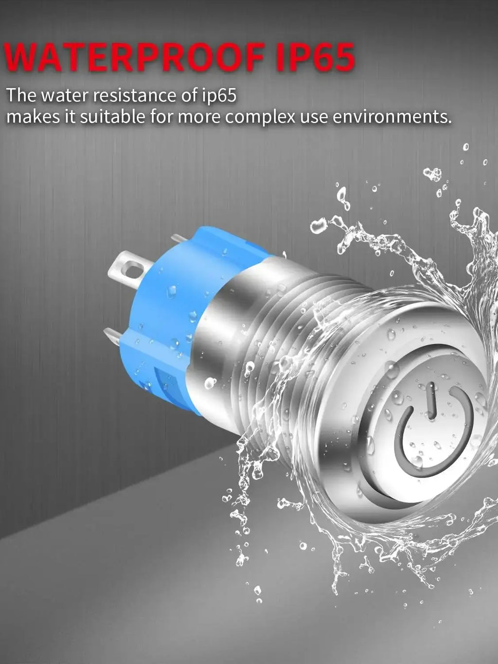 12/16mm Latching Push Button Switch IP65 Waterproof Stainless Steel Self-Locking 1NO 1NC Power Symbol Pattern for Power Applicat