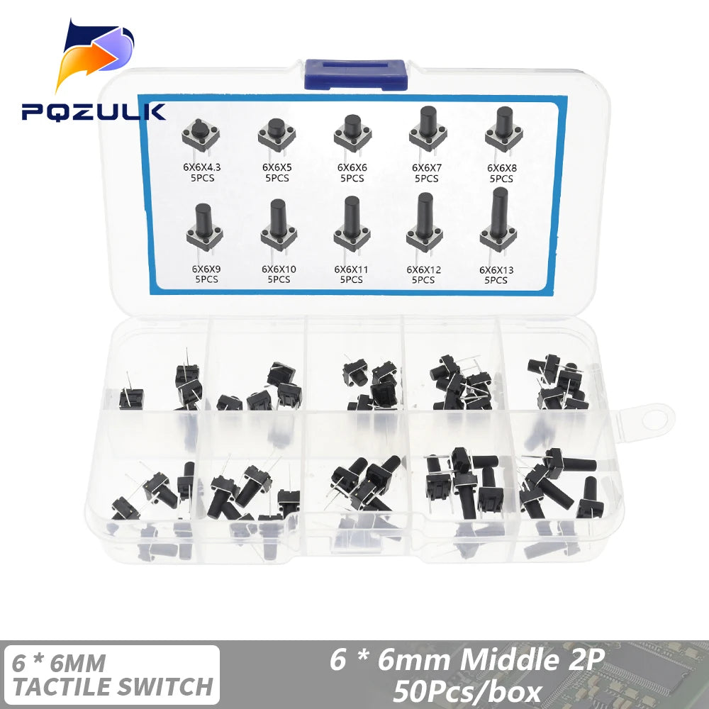 6*6 Tact Tactile Push Button Switch 4.3-13mm SMD DIP 2P/4Pin Micro Switch 6x6 Keys Tact ON/OFF 10 Models for Arduino