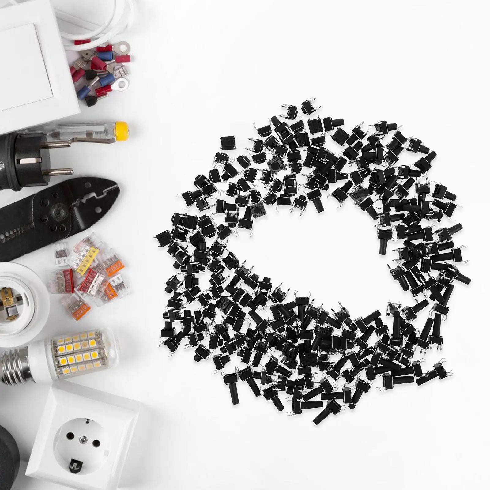 200 pcs Tactile Push Button Assortment Kit 5-Pin Momentary Electronic Components For Breadboard Circuit Board
