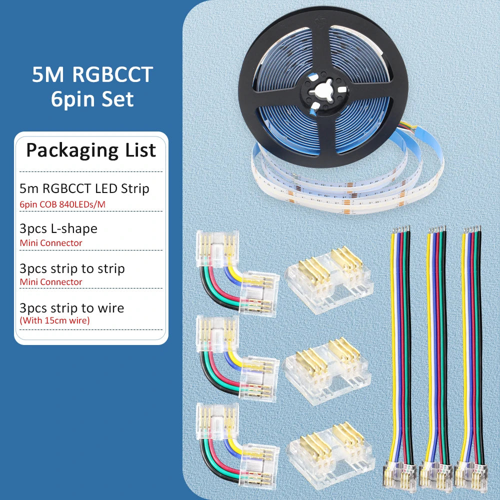 5M COB RGBCCT Led Strip 24V 6 Pin 12mm 840 Diodes RGB CCT WW CW 24 volt Flexible Led Stripe Neon Tape Ribbon Lamp for Room Decor