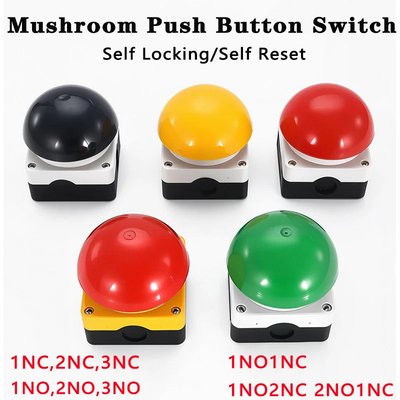 1/5/10 Pcs IP67 Waterproof Pedal Switch AC/DC 1NO+1NC Emergency Stop Self Reset Handle Foot Push Mushroom Push Button Switch