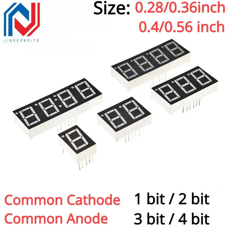 5PCS 0.28/0.36/0.4/0.56 inch 0.36inch 7 Segment 1/2/3/4 Bit Red Digital Tube Common Cathode/Anode LED Digit Display 1Bit/2Bit