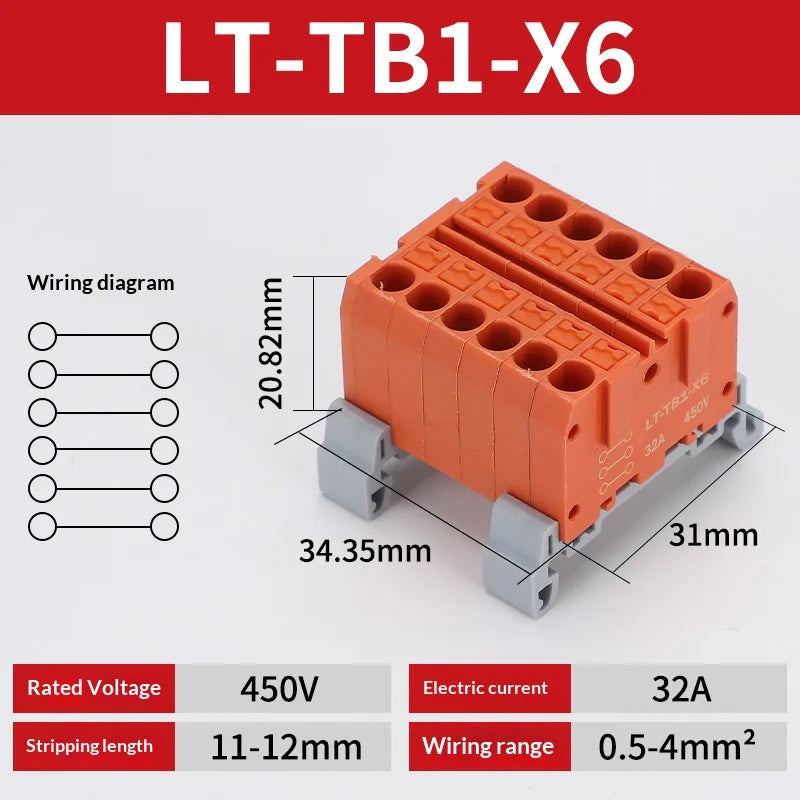 Push-in Terminal Block Multiple In Out Terminal Quick Connection of Wires Din Rail Wire Connector Universal Junction Box TB1-X6D