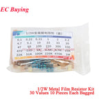 2600Pcs/150pcs 1/4W 1/2W 1W 2W 3W 5W Metal Film Resistor Assortment Kit 1% 0.25W 0.5W Resistance Set Electronic Components Kits
