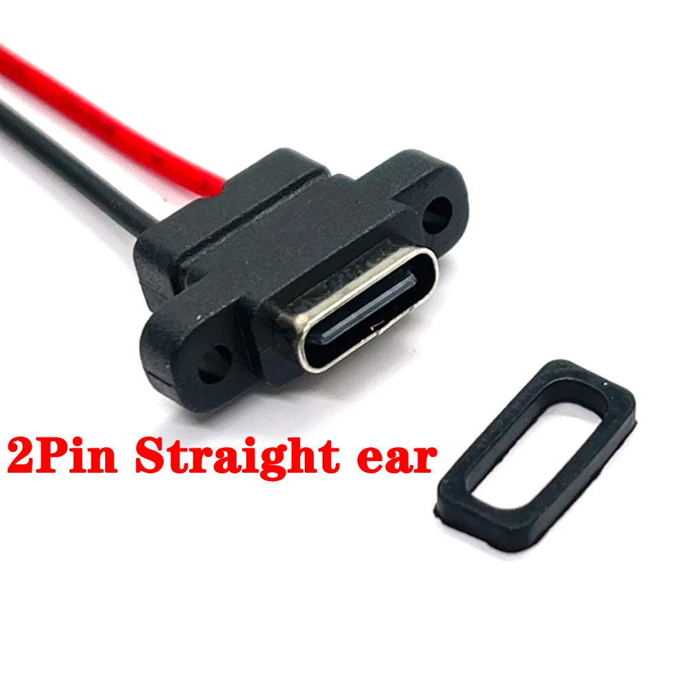 1pcs USB-C High Current Charging Socket With Rubber Ring 2Pin 4Pin Straight Ear Side Ear Type C Waterproof Female Connector Jack