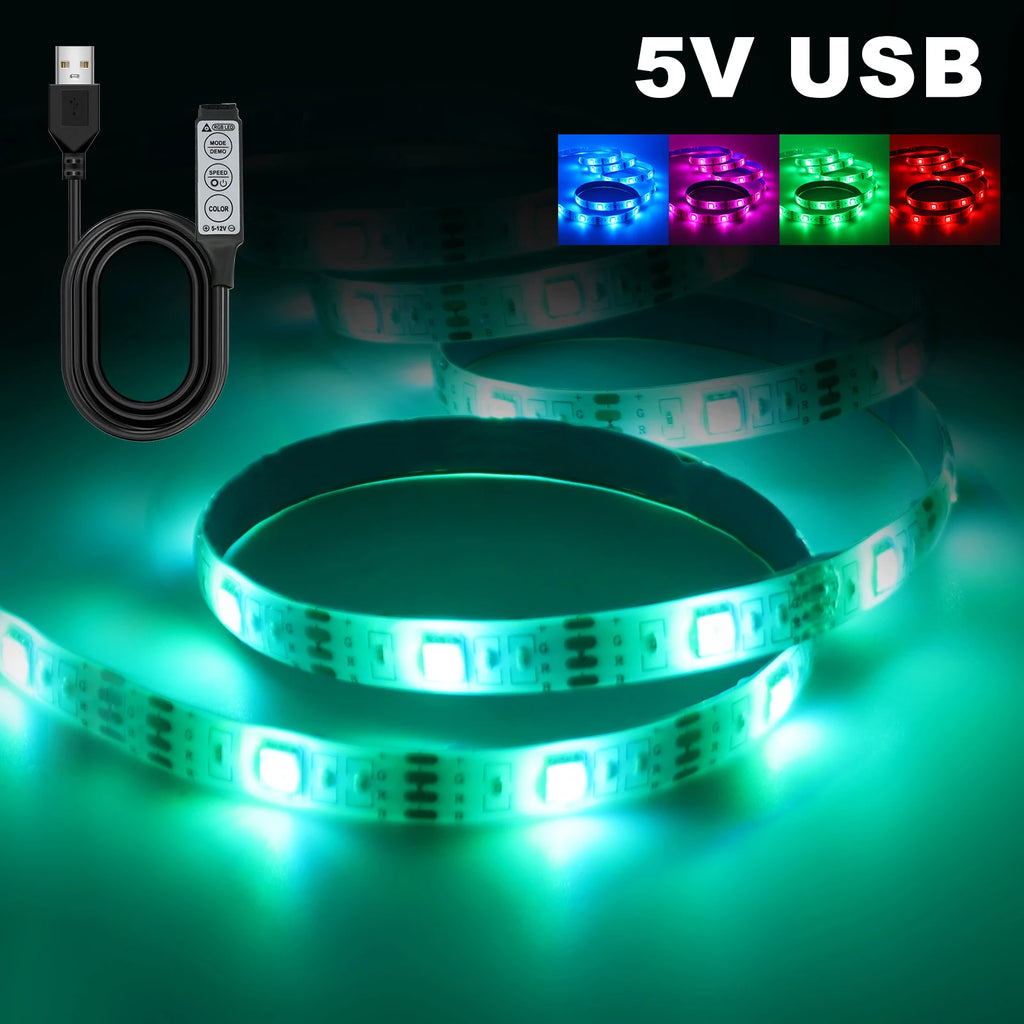 DC 5V USB RGB LED Strip Kit Black PCB Bluetooth/3Key/44Key IR Remote Control Flexible Ribbon Led TV BackLighting