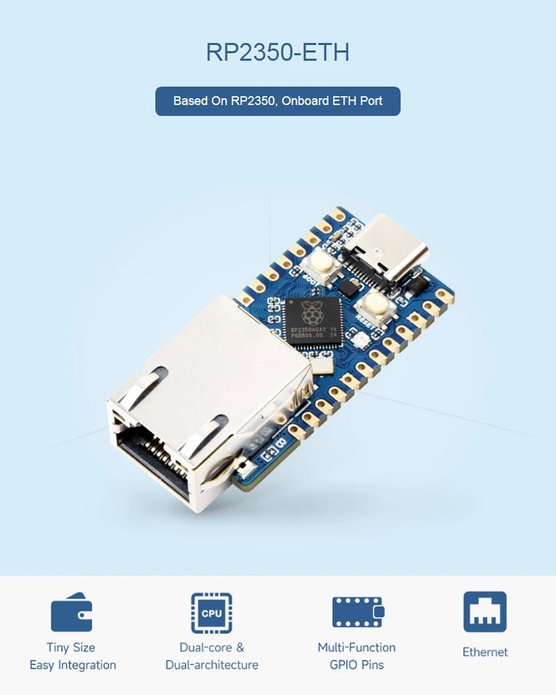 Raspberry Pi Pico 2 RP2350-ETH Mini Development Board RP2350 Ethernet Port Module RP2350 Dual Core Processor