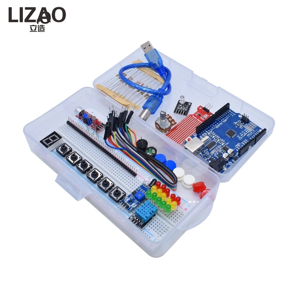 LIZAO Arduino UNO R3 Breadboard Starter Kit Complete Basic Electronics Set with Sensors LED Control for Beginner Learning