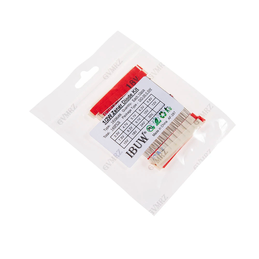 140PCS 14Values 1/2W Zener Diode Kit 3.3V-30V DO-35 0.5W for Voltage Regulation Electronic Projects 3.3V 9V 30V DO-35 0.5W