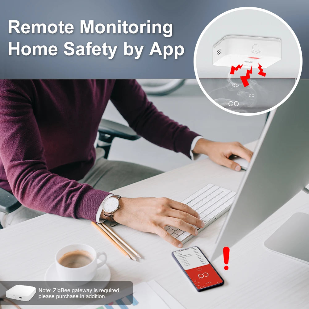 MOES ZigBee CO Detector Tuya Smart Carbon Monoxide Gas Alarm Sensor Wireless Household Leak Siren Smart Life App Phone Alerts