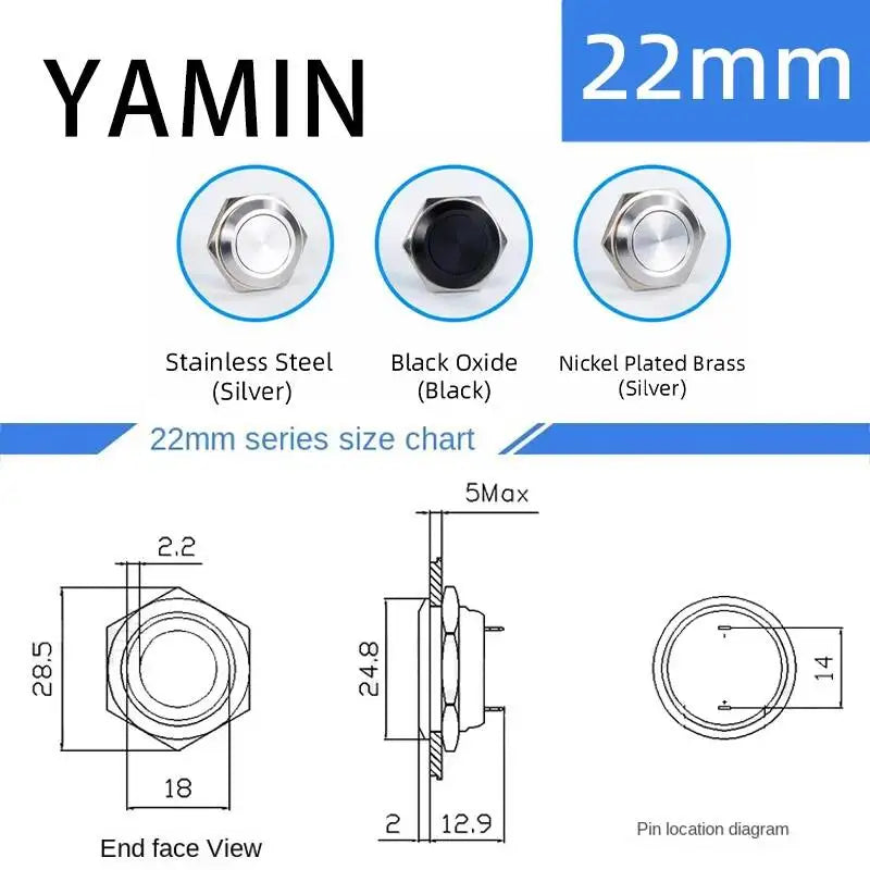 5pcs 12/16/19/22/25/30mm Ultra Short Electric Waterproof Power Reset Momentary Pressure Mini Push Button Switch Silver Black