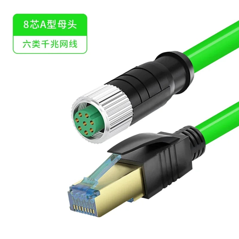 M12 Sensor Connector Wire CAT6 4Pin 8Pin A/D/X Code to RJ45 Adapter Ethernet Cable Industrial Camera Shielded Twisted Pair Line