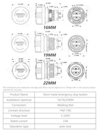 16/19/22mm Metal Aluminum Emergency Stop Switch Push Button Switch Latching NO NC 1NO 1NC Pin Terminal Red Mushroom Stop Button