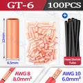 100PCS GT Copper Terminal Connectors Electrical Wire Cable Crimp Connecting Tubular Ferrules or for Lugs Have Heat Shrink Tubing