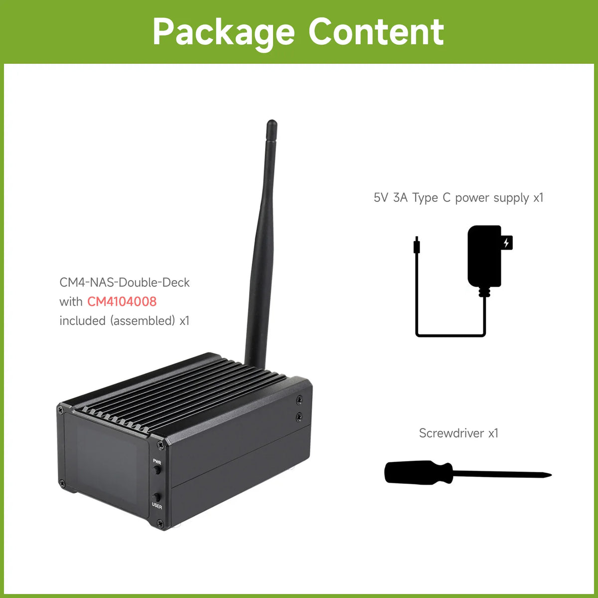 Waveshare Network Attached Storage(NAS) All-In-One Mini-Computer For Raspberry Pi Compute Module 4, CM4104008 Optional