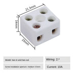 1 In 1 Out Ceramic Wiring Terminal Block 2 In 2 Out High-temperature Resistant Ceramic Terminal Post 250V Copper