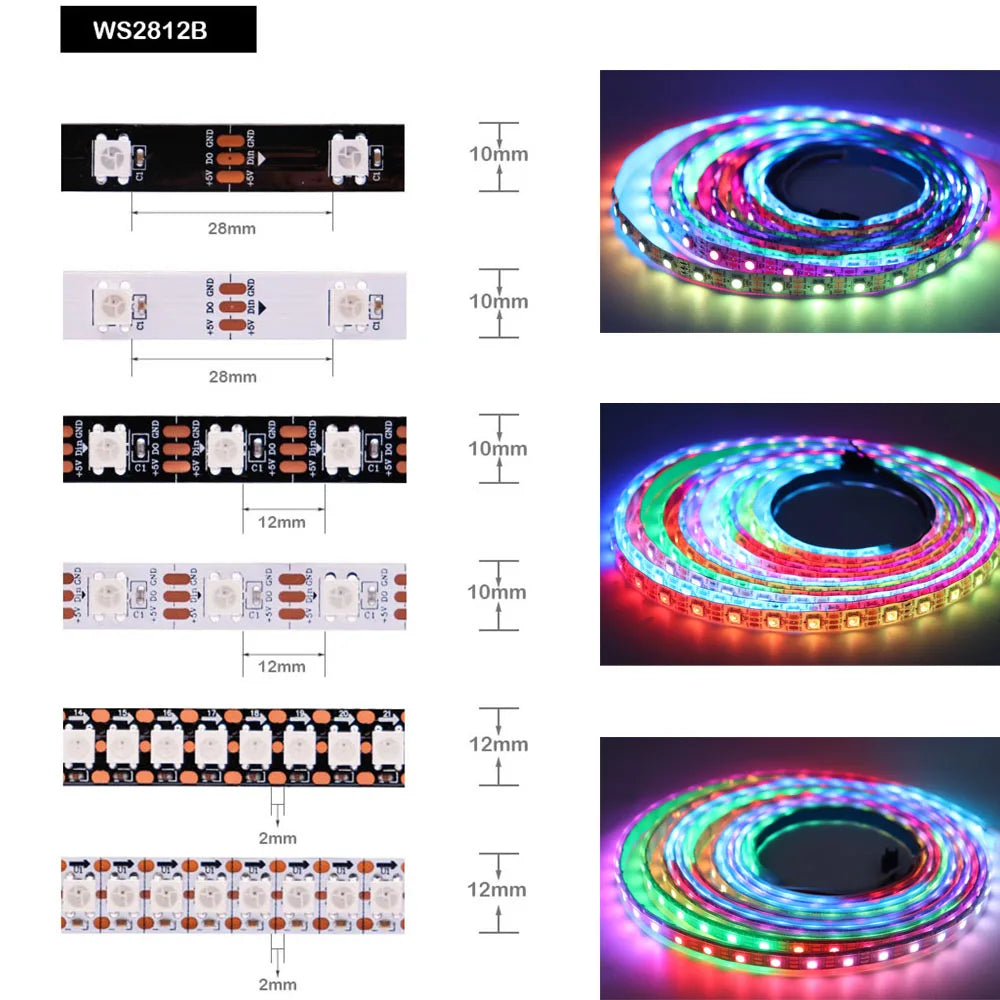DC12V WS2815 DC5V WS2812B 5050 RGBIC LED Strip WS2812 30/60/74/96/144Leds/Pixels/m Individually Addressable Light IP30/65/67
