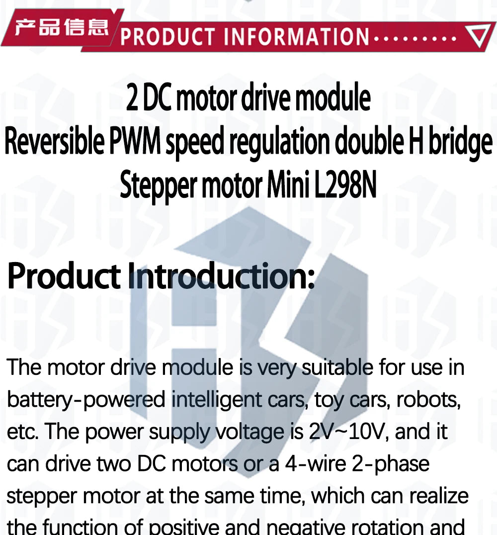 L298N Dual H-Bridge Motor Driver Module - PWM Speed Control & Direction Reversal for DC Motors (5V-35V)