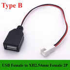 1/5/10Pcs/lot USB Male/Female to XH2.54 /PH2.0/1.25mm Female Plug adapter cable  2P 26AWG 20CM Toy Fan drone connector cable