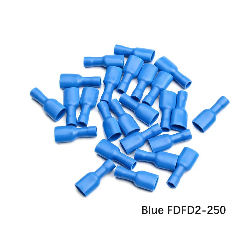 20/50/100Pcs Red + Blue 6.3mm Female Insulated Spade Crimp Terminal Wire Connector For 0.5-2.5mm Electrical Wire Cable Connecors
