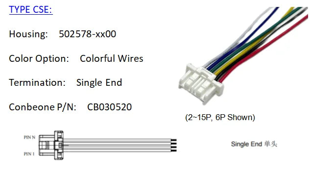 5025780800 Wire harness, MOLEX Click Mate 1.50mm Pitch Cable,502578-0800，8P, Off The Shelf, 10Pieces Per Bag
