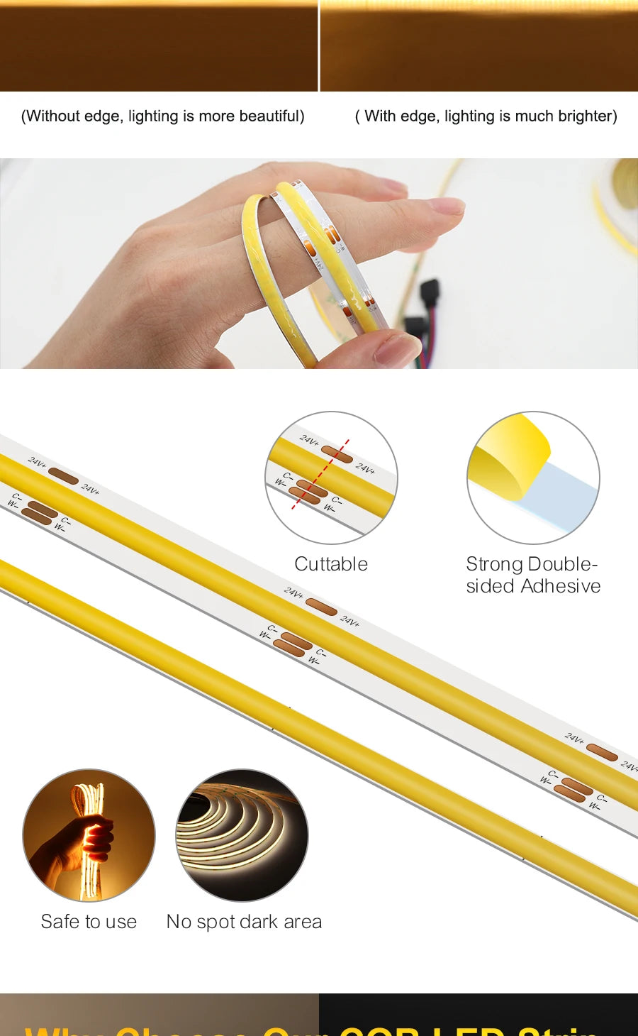 1-10M CCT 2700K-6500K Dimmable LED Strip 5mm 10mm COB LED Strip Light CCT Strip Tuya WiFi Controller Linear LED Tape With Dimmer