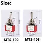 5Pcs Miniature Toggle Switch Single Pole Double Throw ON-OFF-ON /ON-ON 120VAC 6A 1/4 Inch Mounting MTS-102 103