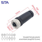 M12 Screw Termination Plastic Field Plug NMEA2000 5 Pin Straight Angled IP67 Waterproof 3 4 6 8 Poles Sensor Connectors PG7 PG9