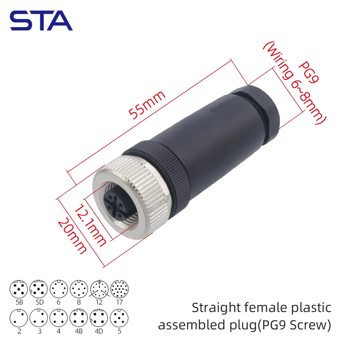 M12 Screw Termination Plastic Field Plug NMEA2000 5 Pin Straight Angled IP67 Waterproof 3 4 6 8 Poles Sensor Connectors PG7 PG9
