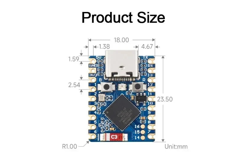 Zero Mini Dev Board for ESP32-S3, WiFi BT 3.3V/5V Compatible Module, Wireless MCU for Arduino Projects & DIY